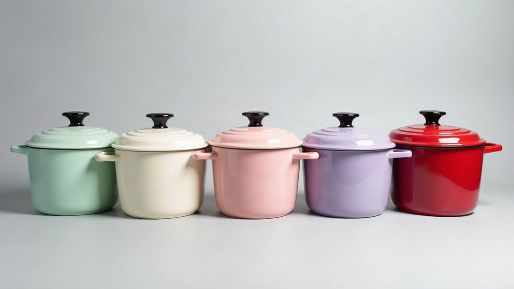 Ciwete Dutch Oven Colours: Cream White, Light Green, Light Pink, Light Purple and Red, Compared