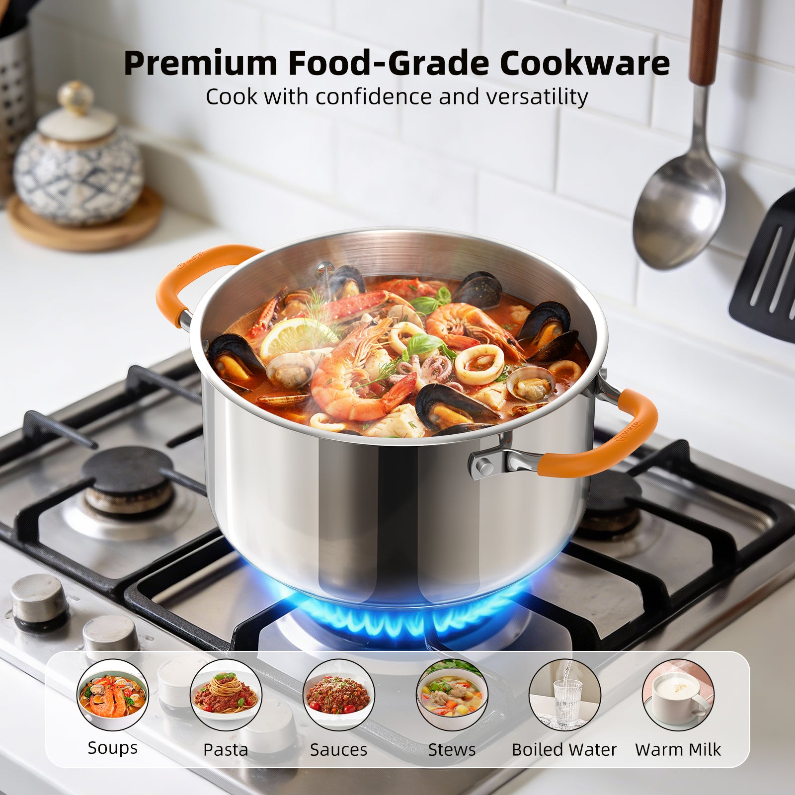 Stainless Steel Stock Pot with Lid, 5.2 qt / 4.92 L — Ciwete (view 3)
