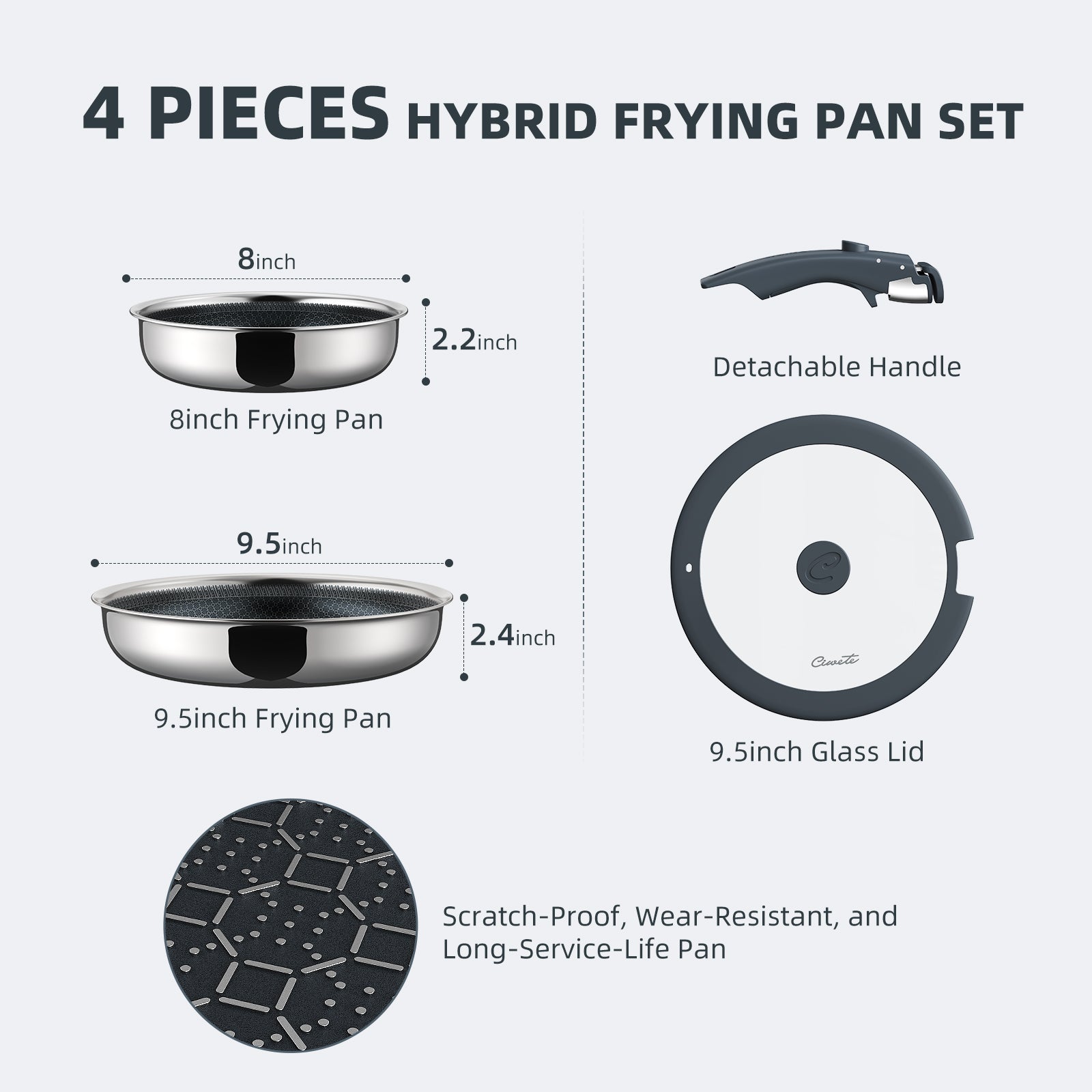 4-Piece Hybrid Nonstick Frying Pan Set, 8 & 9.5 in — Ciwete (view 3)