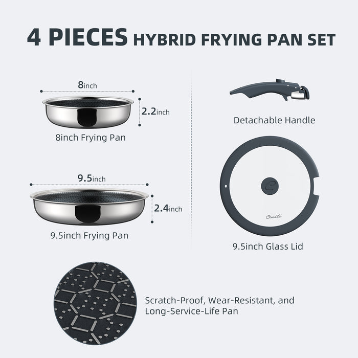 4-Piece Hybrid Nonstick Frying Pan Set, 8 & 9.5 in — Ciwete (view 3)