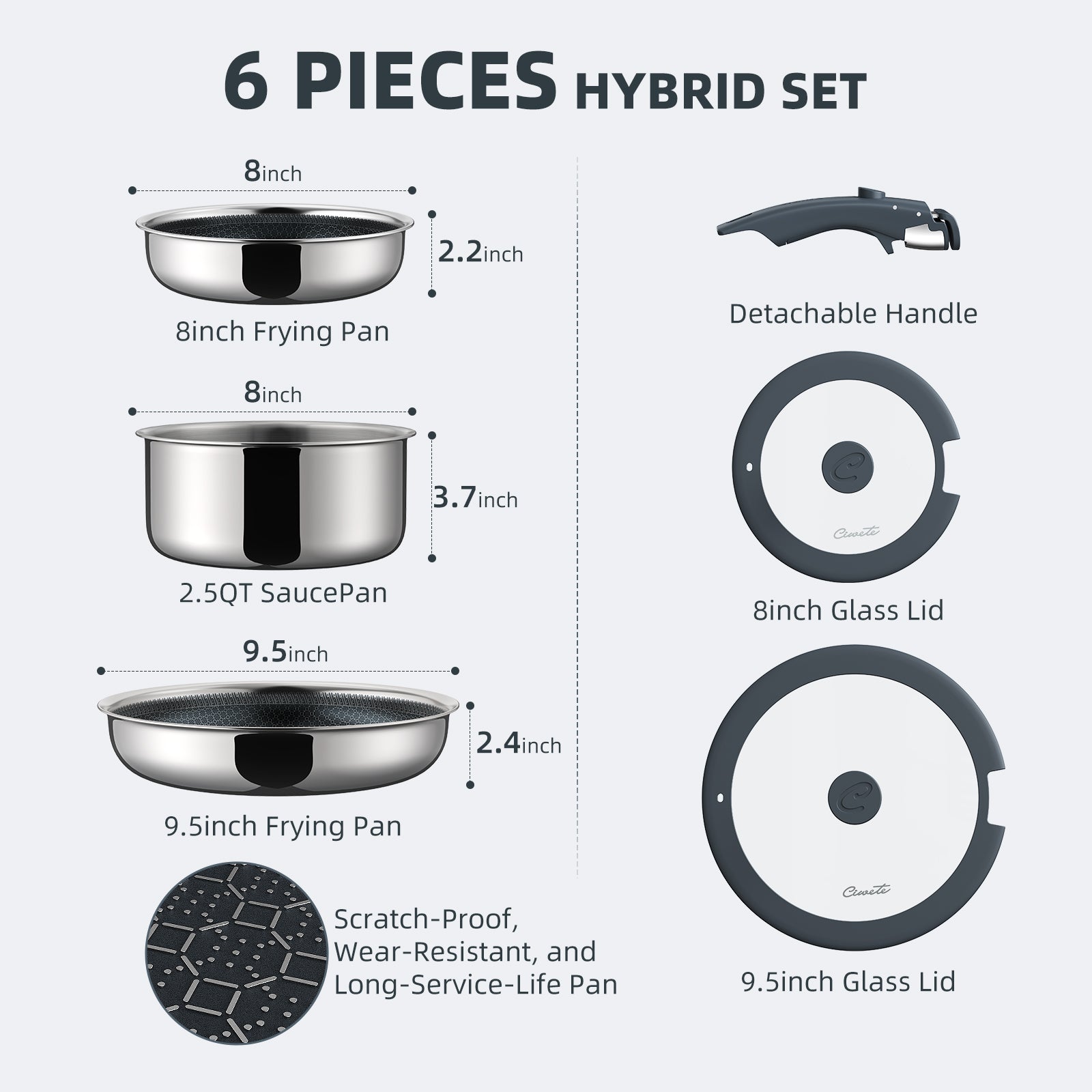 6-Piece Hybrid Stainless Steel Cookware Set — Ciwete (view 3)