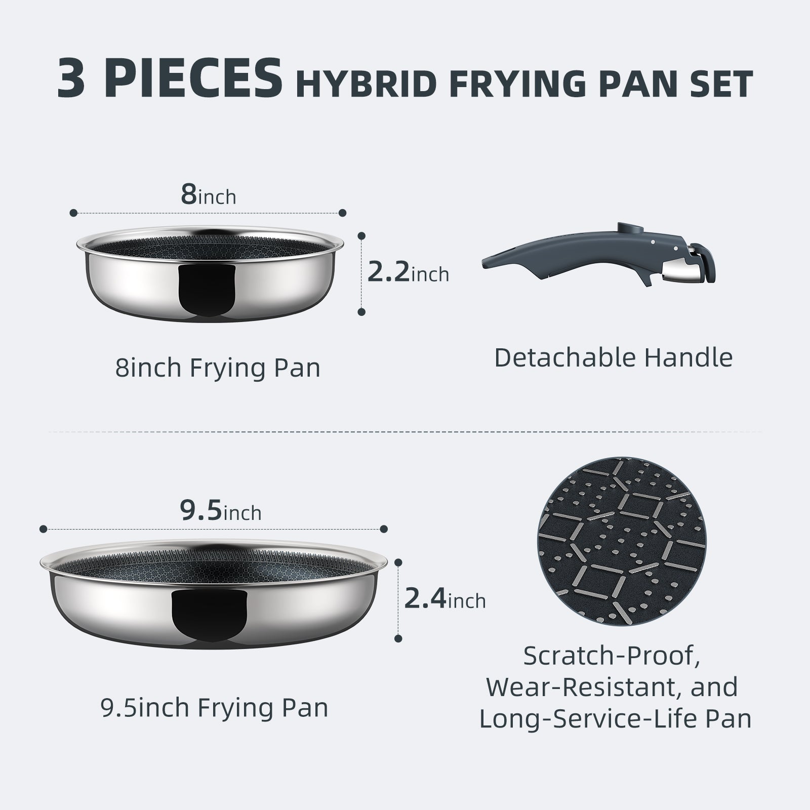 3-Piece Hybrid Nonstick Frying Pan Set, 8 & 9.5 in — Ciwete (view 3)