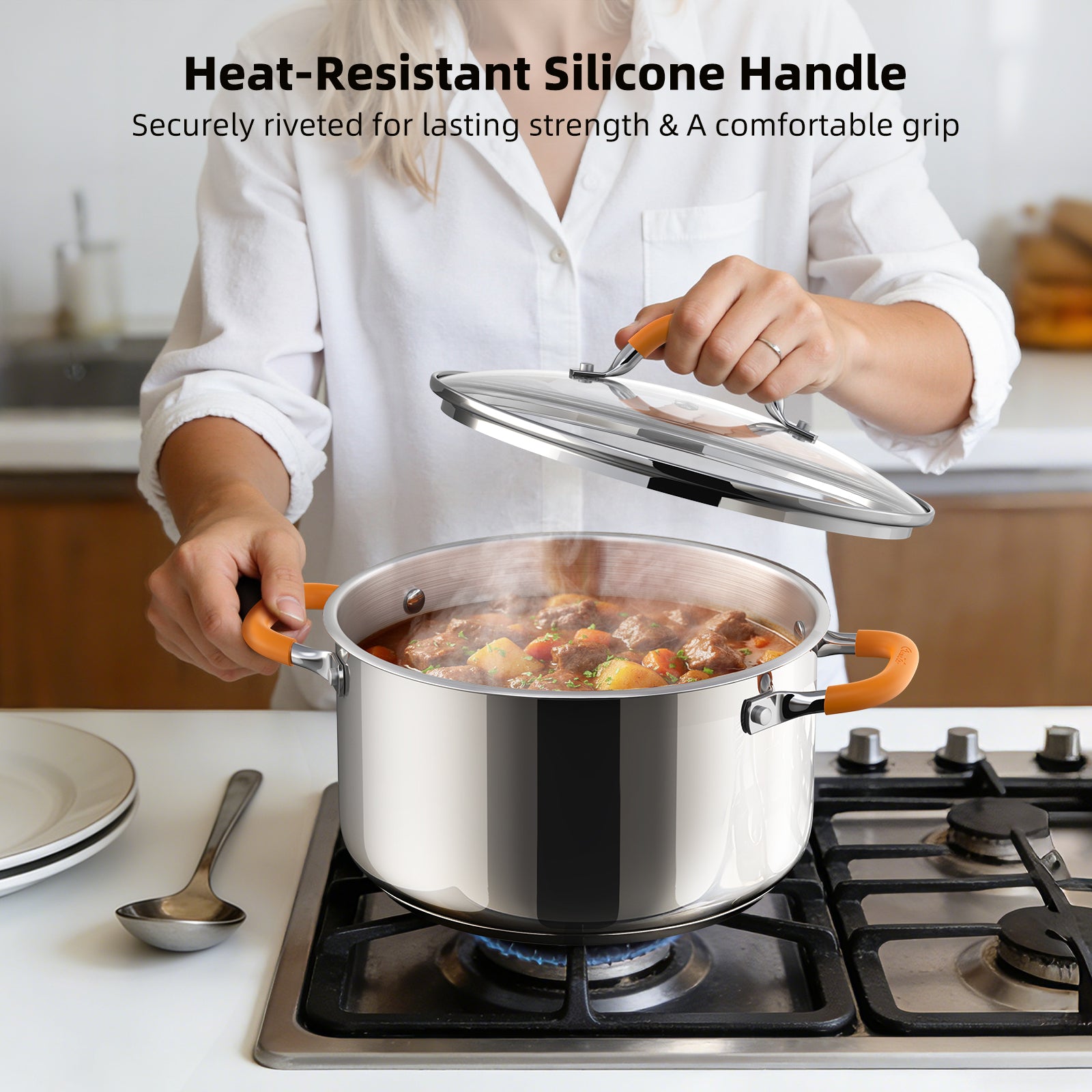 Stainless Steel Stock Pot with Lid, 5.2 qt / 4.92 L — Ciwete (view 5)