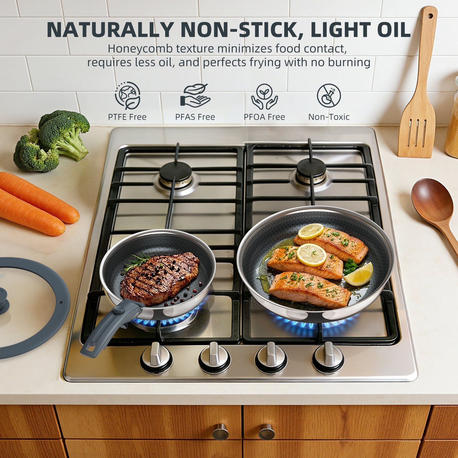 4-Piece Hybrid Nonstick Frying Pan Set, 8 & 9.5 in — Ciwete (view 4)
