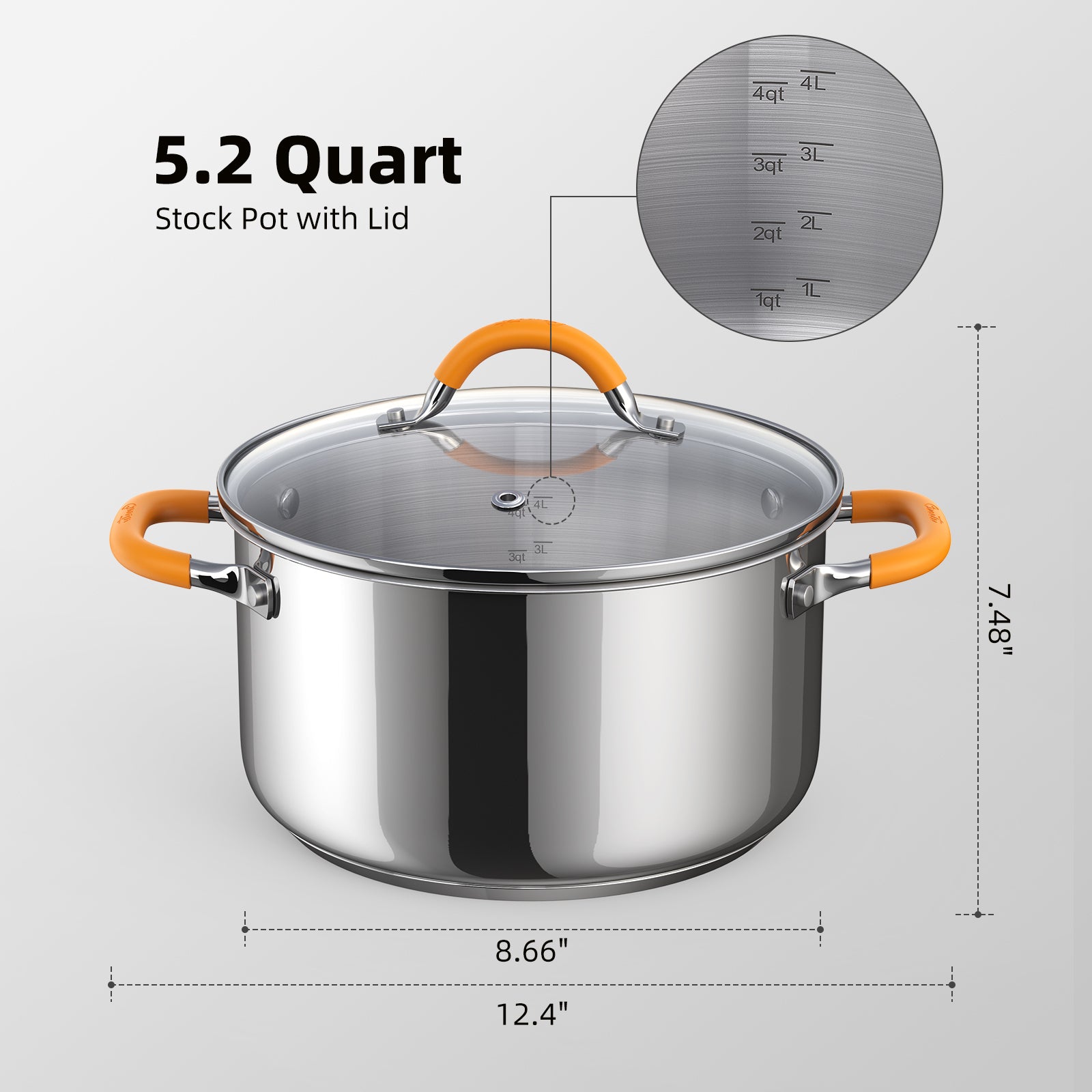 Stainless Steel Stock Pot with Lid, 5.2 qt / 4.92 L — Ciwete (view 7)