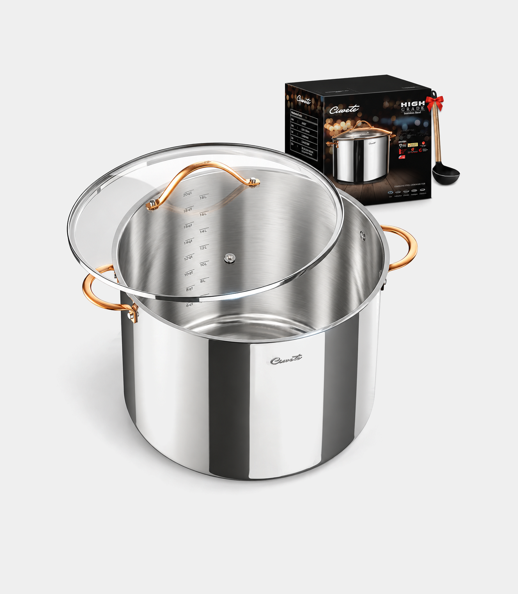 Stainless Steel Stock Pot with Lid, 20 qt / 18.93 L — Ciwete