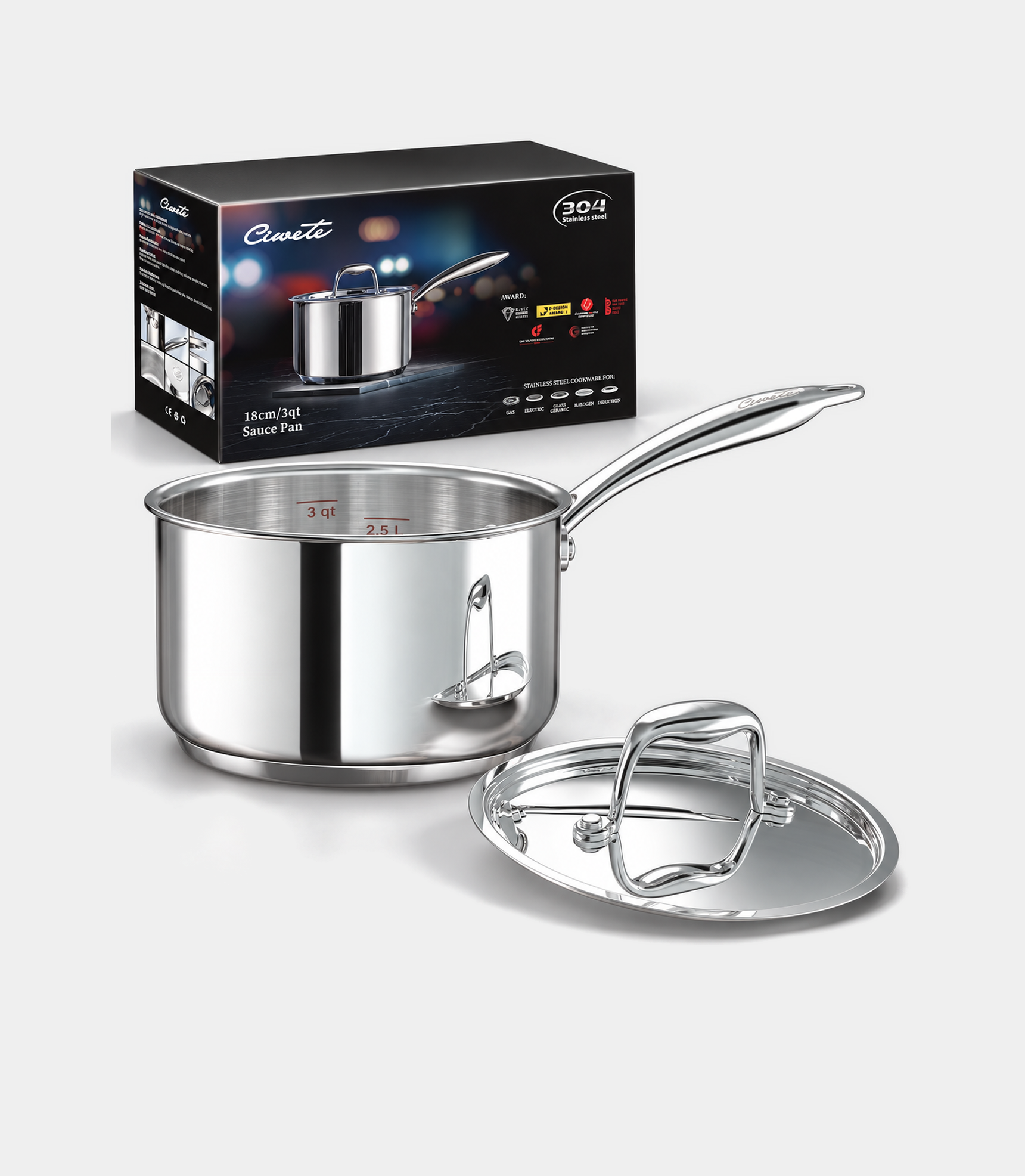 Stainless Steel Sauce Pan with Lid, 3 qt / 2.84 L — Ciwete