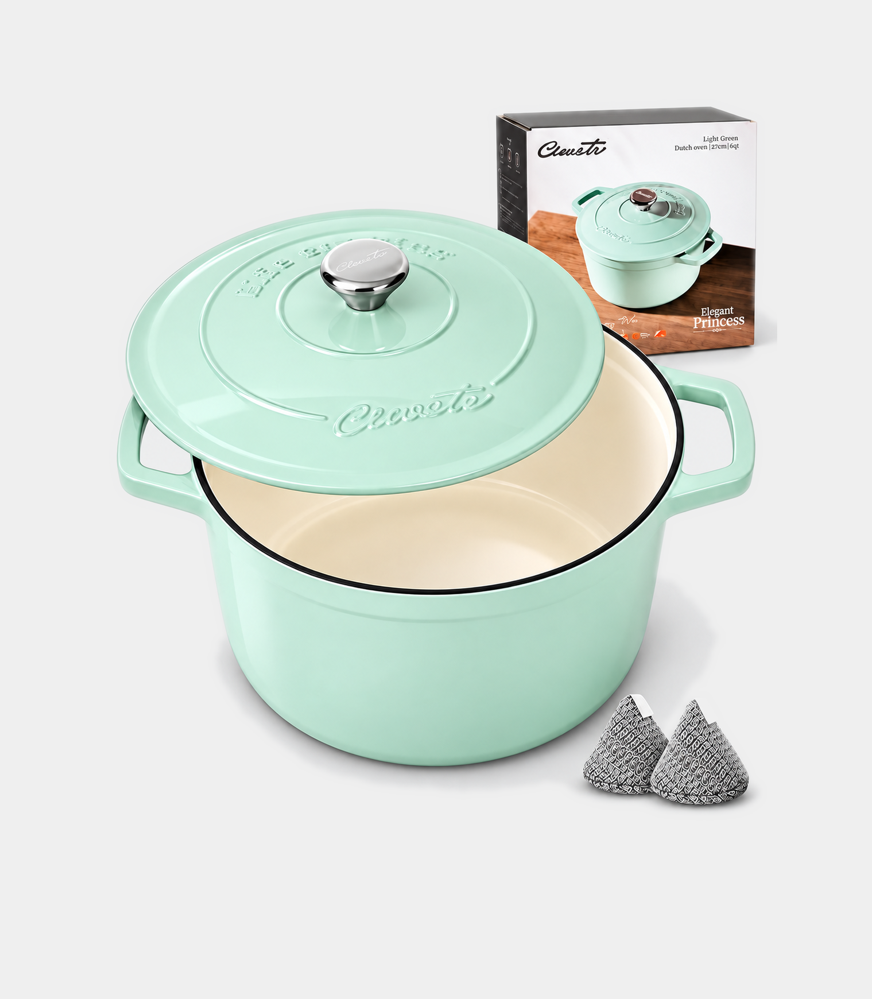 Enameled Cast Iron Dutch Oven, 6 qt / 5.68 L, Light Green — Ciwete