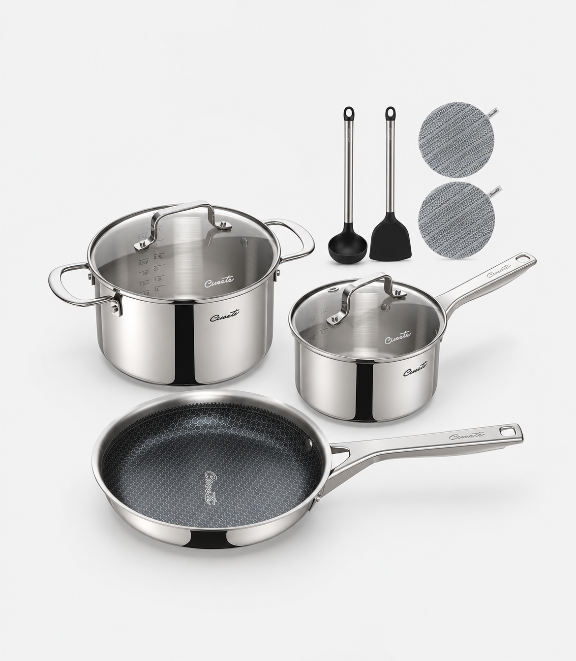9-Piece Stainless Steel Cookware Set, Hybrid Nonstick Frying Pan — Ciwete