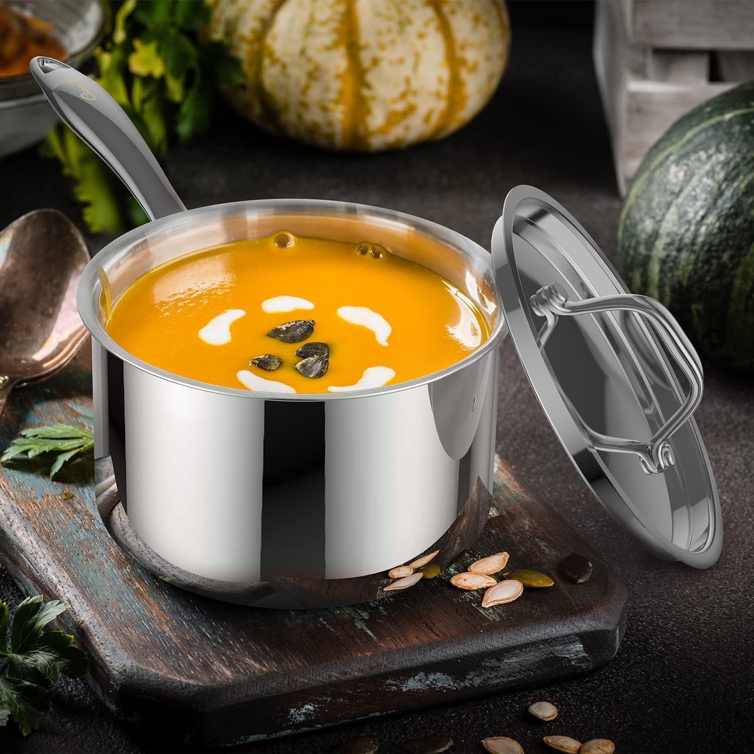 Stainless Steel Sauce Pan with Lid, 2 qt / 1.89 L — Ciwete (view 2)