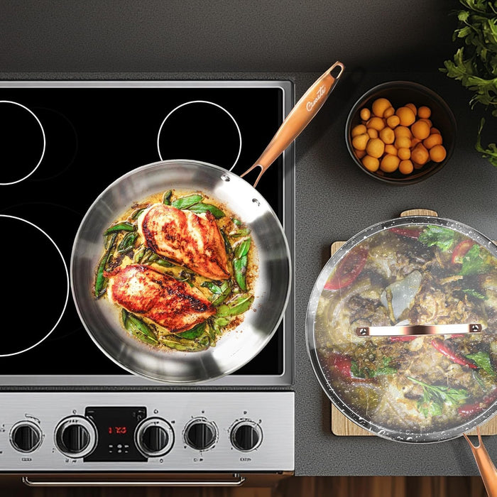 Stainless Steel Frying Pan with Lid, 12 in — Ciwete (view 2)