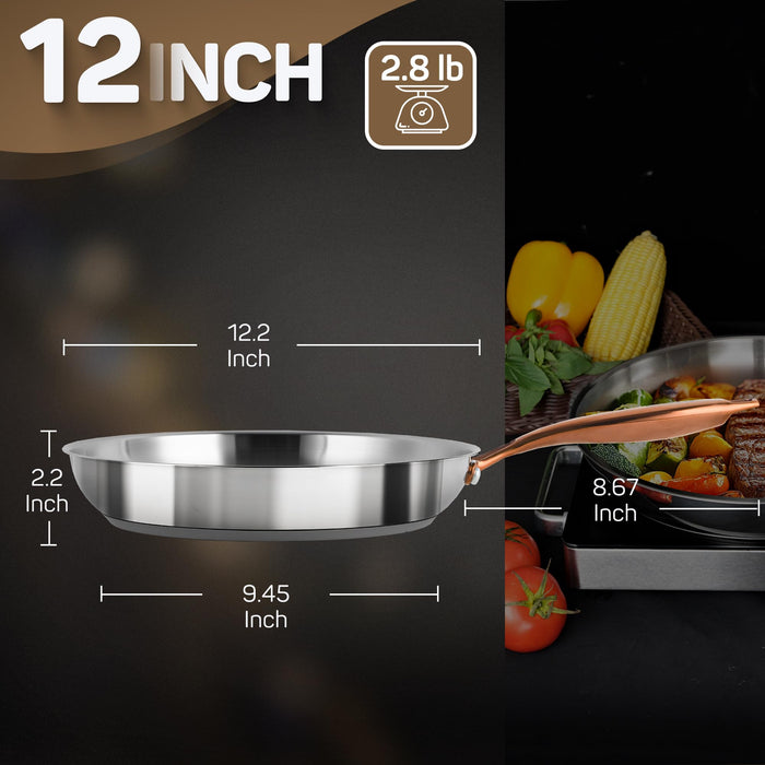 Stainless Steel Frying Pan, 12 in — Ciwete (view 2)
