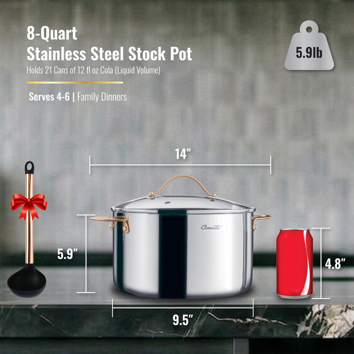 Stainless Steel Stock Pot with Lid, 8 qt / 7.57 L — Ciwete (view 2)