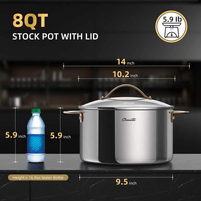 Stainless Steel Stock Pot with Lid, 8 qt / 7.57 L — Ciwete (view 2)