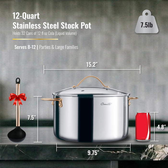 Stainless Steel Stock Pot with Lid, 12 qt / 11.36 L — Ciwete (view 2)