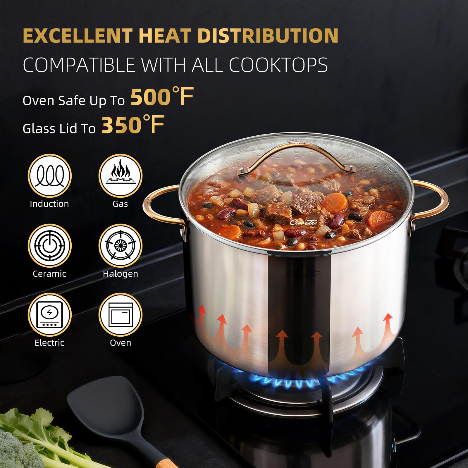 Stainless Steel Stock Pot with Lid, 12 qt / 11.36 L — Ciwete (view 3)