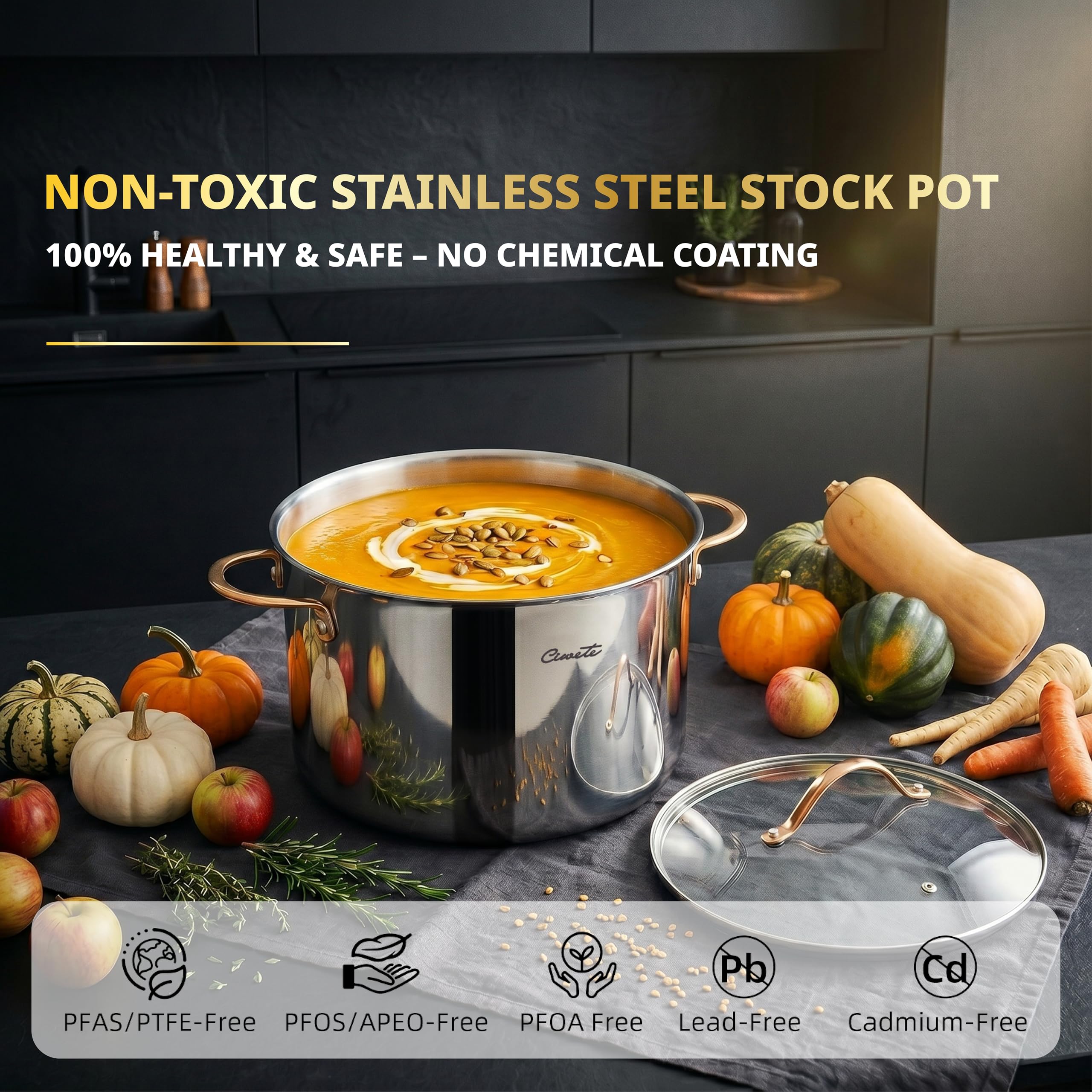 Stainless Steel Stock Pot with Lid, 12 qt / 11.36 L — Ciwete (view 3)