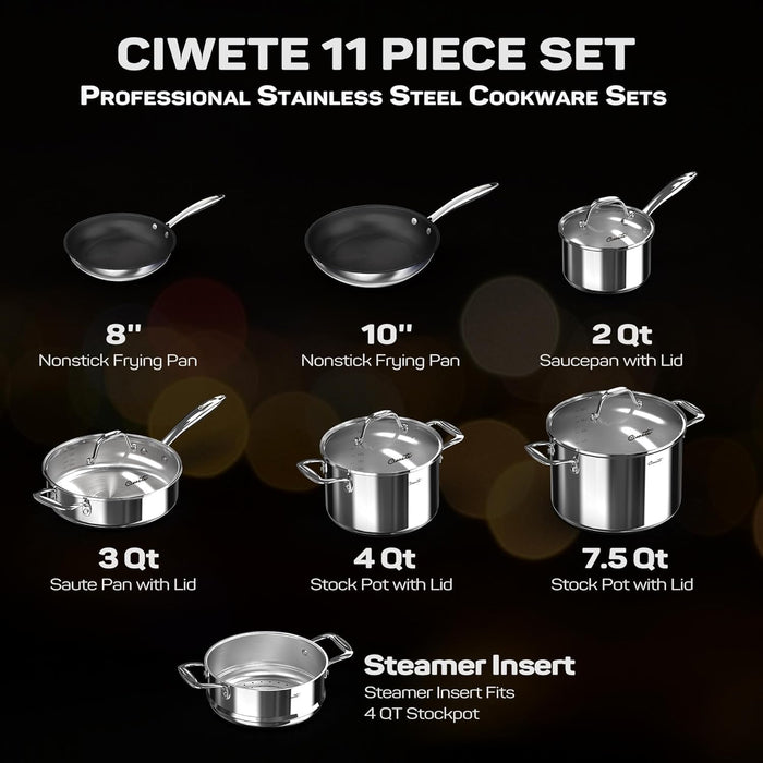11-Piece Nonstick Stainless Steel Cookware Set — Ciwete (view 3)