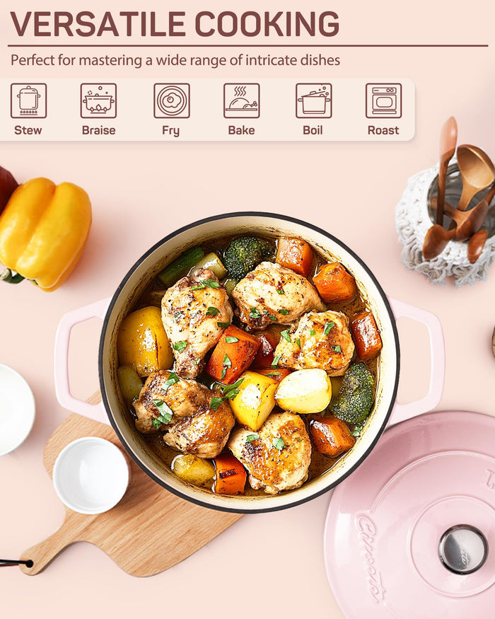 Enameled Cast Iron Dutch Oven, 4.4 qt / 4.16 L, Light Pink — Ciwete (view 3)