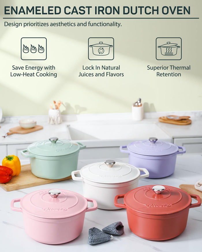 Enameled Cast Iron Dutch Oven, 6 qt / 5.68 L, Light Green — Ciwete (view 4)