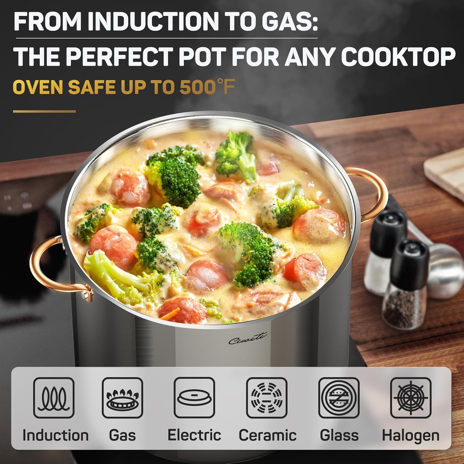 Stainless Steel Stock Pot with Lid, 20 qt / 18.93 L — Ciwete (view 3)