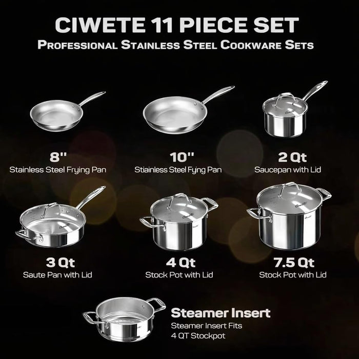 11-Piece Stainless Steel Cookware Set — Ciwete (view 3)