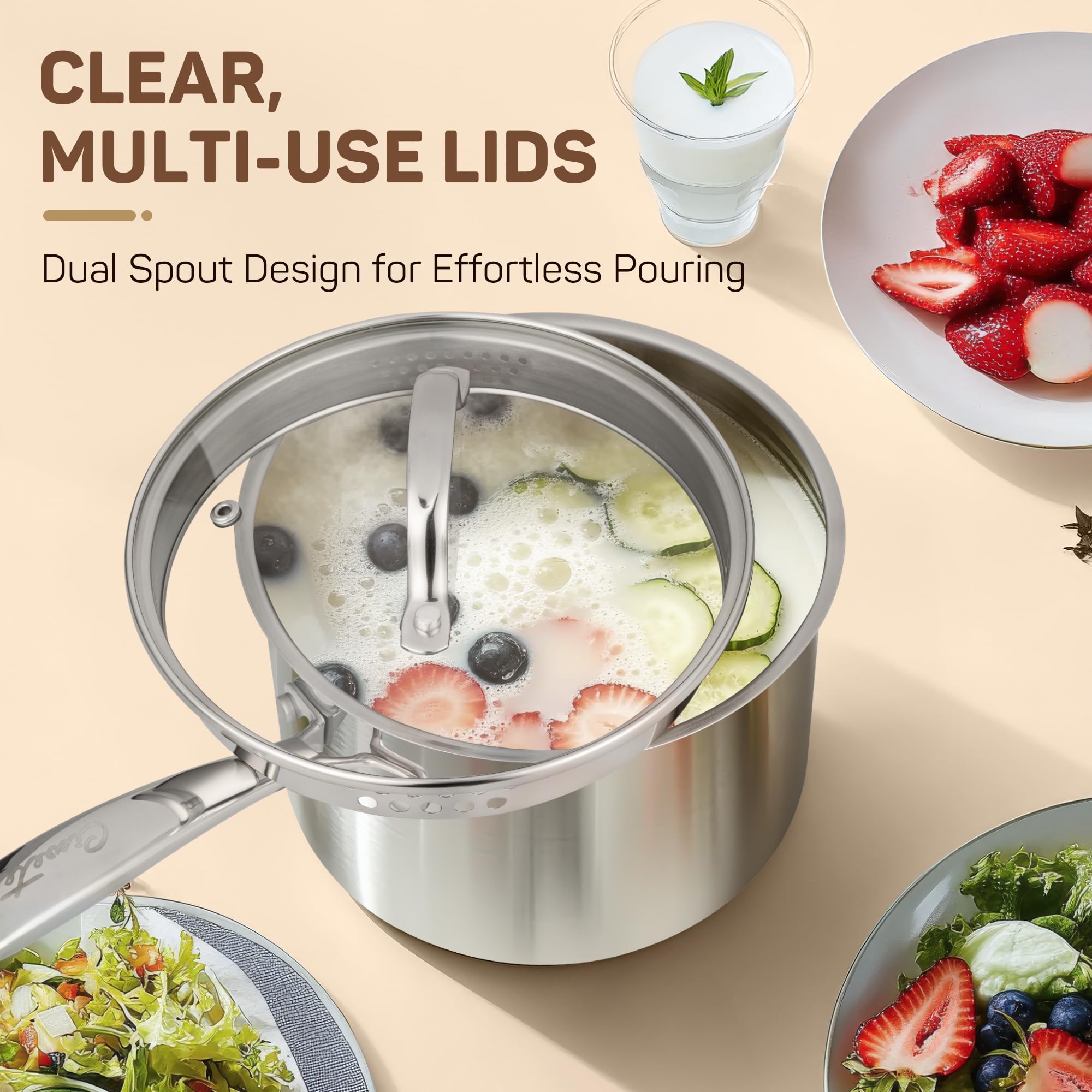 Stainless Steel Sauce Pan with Lid, 2 qt / 1.89 L — Ciwete (view 4)