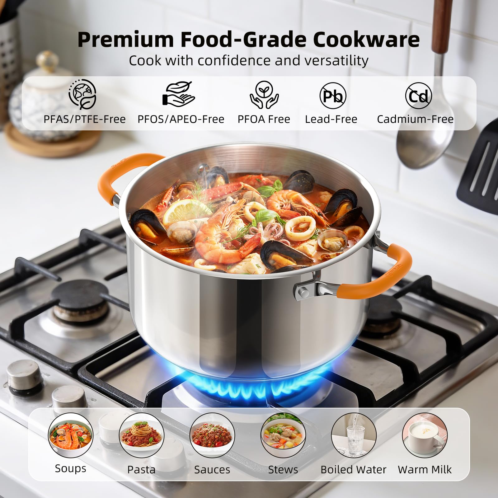 Stainless Steel Stock Pot with Lid, 11 qt / 10.41 L — Ciwete (view 5)