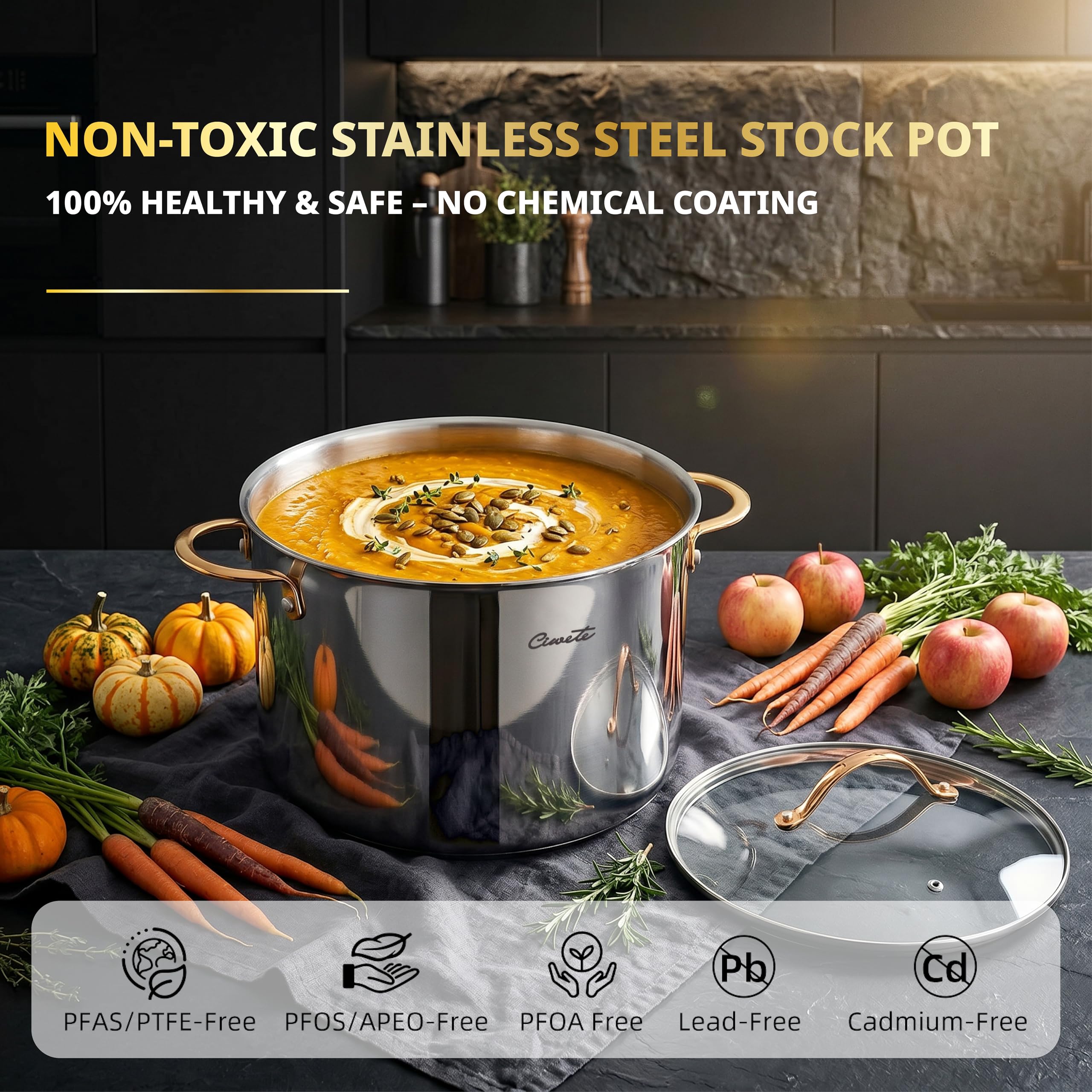 Stainless Steel Stock Pot with Lid, 20 qt / 18.93 L — Ciwete (view 4)