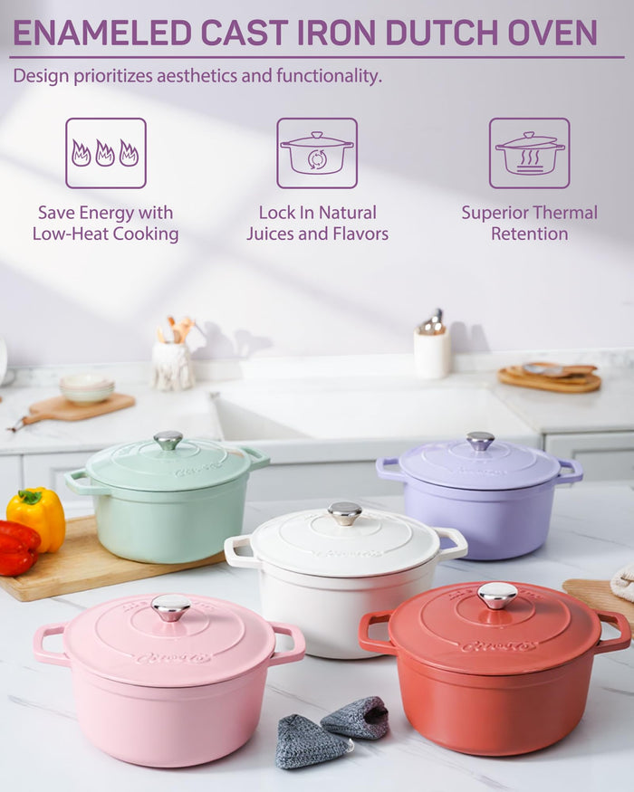 Enameled Cast Iron Dutch Oven, 4.4 qt / 4.16 L, Light Purple — Ciwete (view 4)