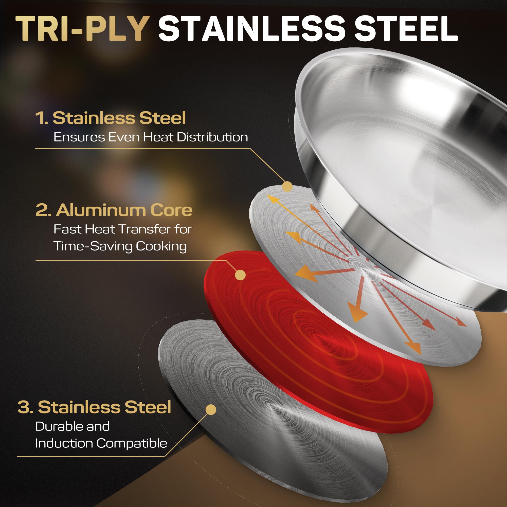 Stainless Steel Frying Pan with Lid, 12 in — Ciwete (view 4)