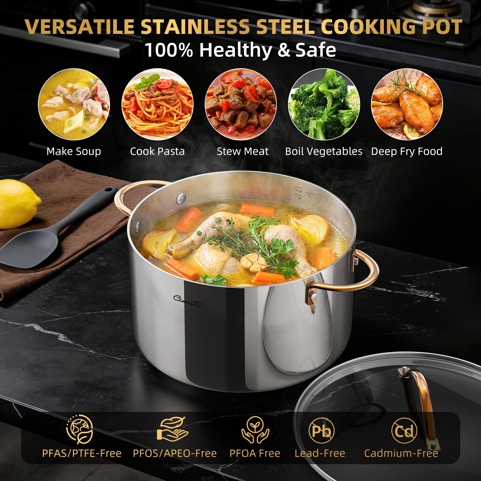Stainless Steel Stock Pot with Lid, 8 qt / 7.57 L — Ciwete (view 5)