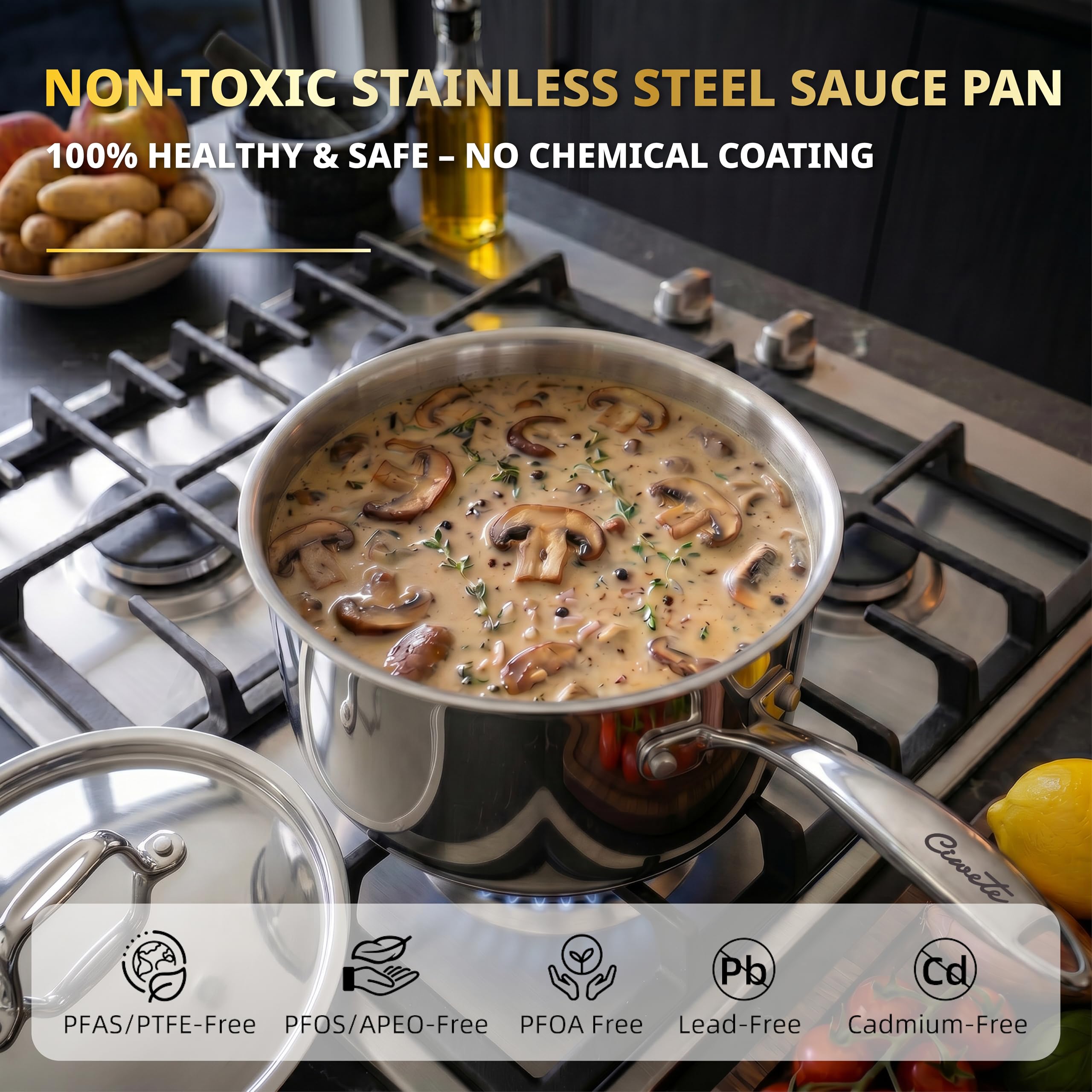 Stainless Steel Sauce Pan with Lid, 2 qt / 1.89 L — Ciwete (view 5)