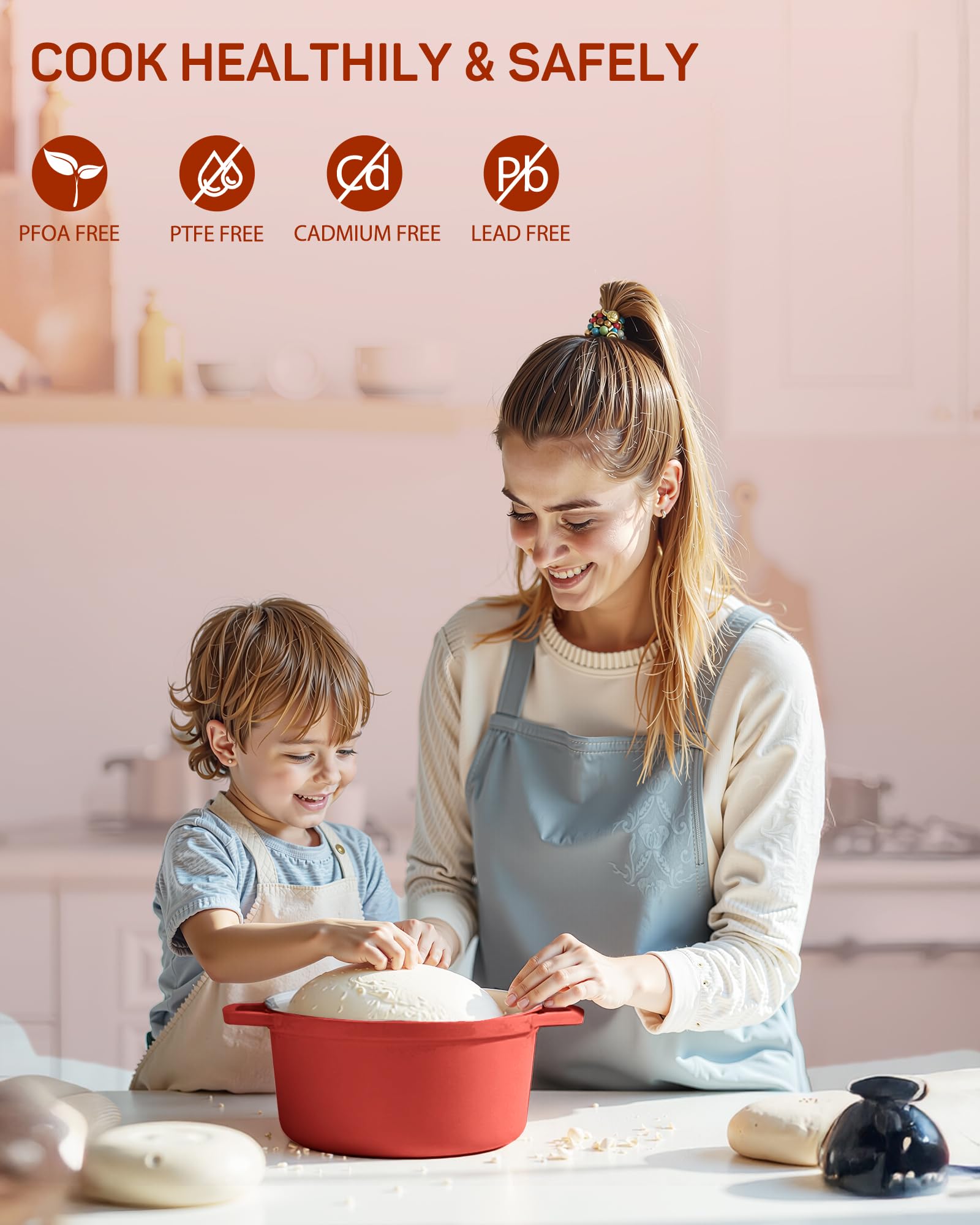 Enameled Cast Iron Dutch Oven, 6 qt / 5.68 L, Red — Ciwete (view 5)
