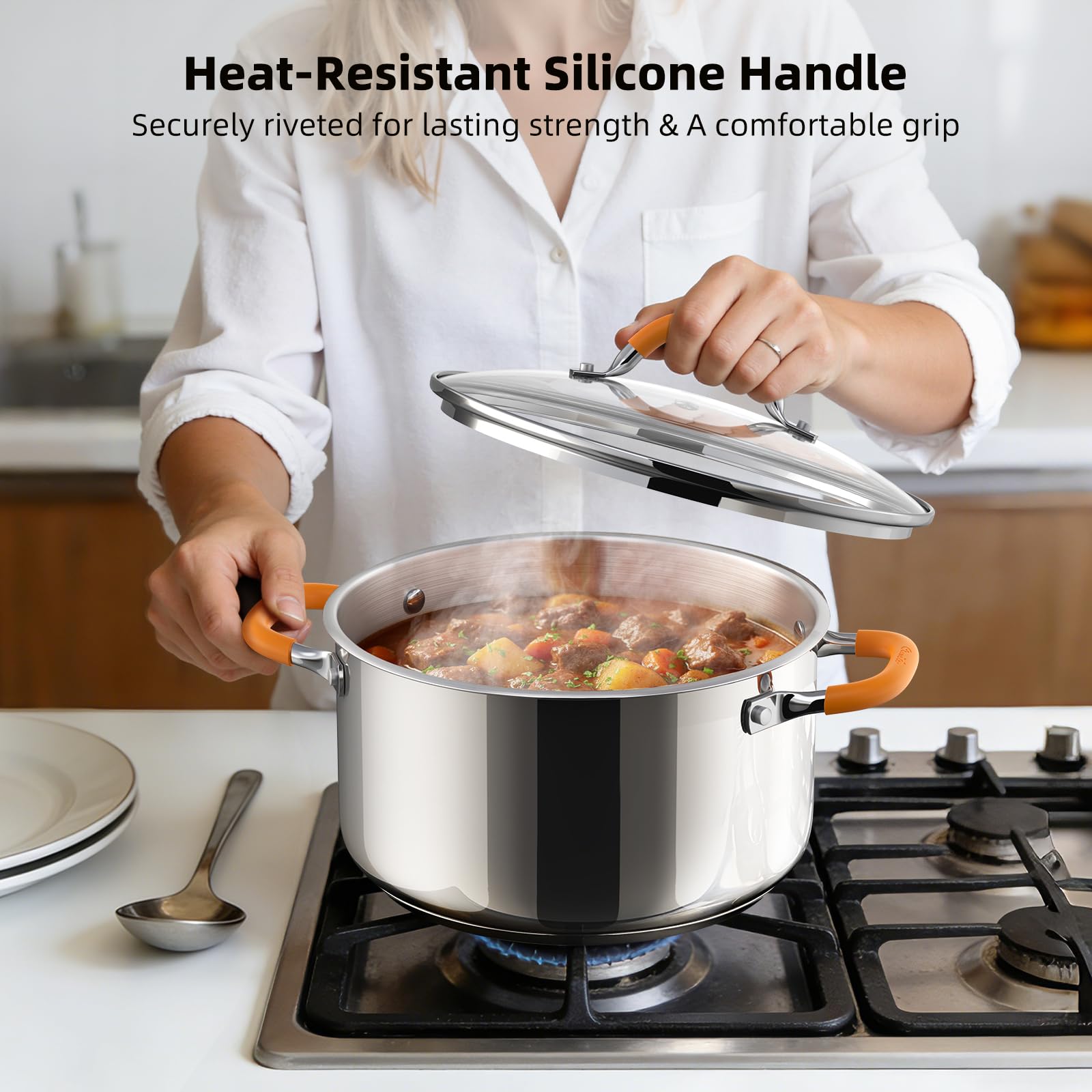 Stainless Steel Stock Pot with Lid, 11 qt / 10.41 L — Ciwete (view 6)