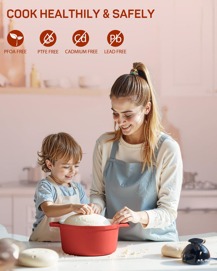 Enameled Cast Iron Dutch Oven, 4.4 qt / 4.16 L, Red — Ciwete (view 5)