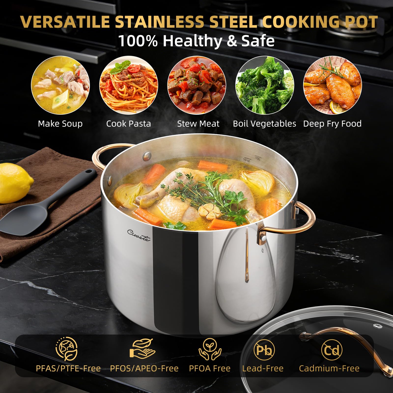 Stainless Steel Stock Pot with Lid, 12 qt / 11.36 L — Ciwete (view 5)