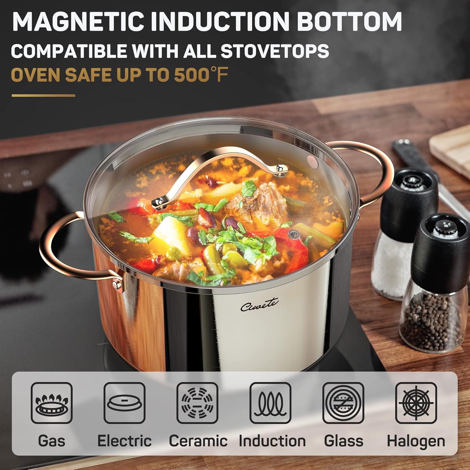 Stainless Steel Stock Pot with Lid, 8 qt / 7.57 L — Ciwete (view 5)