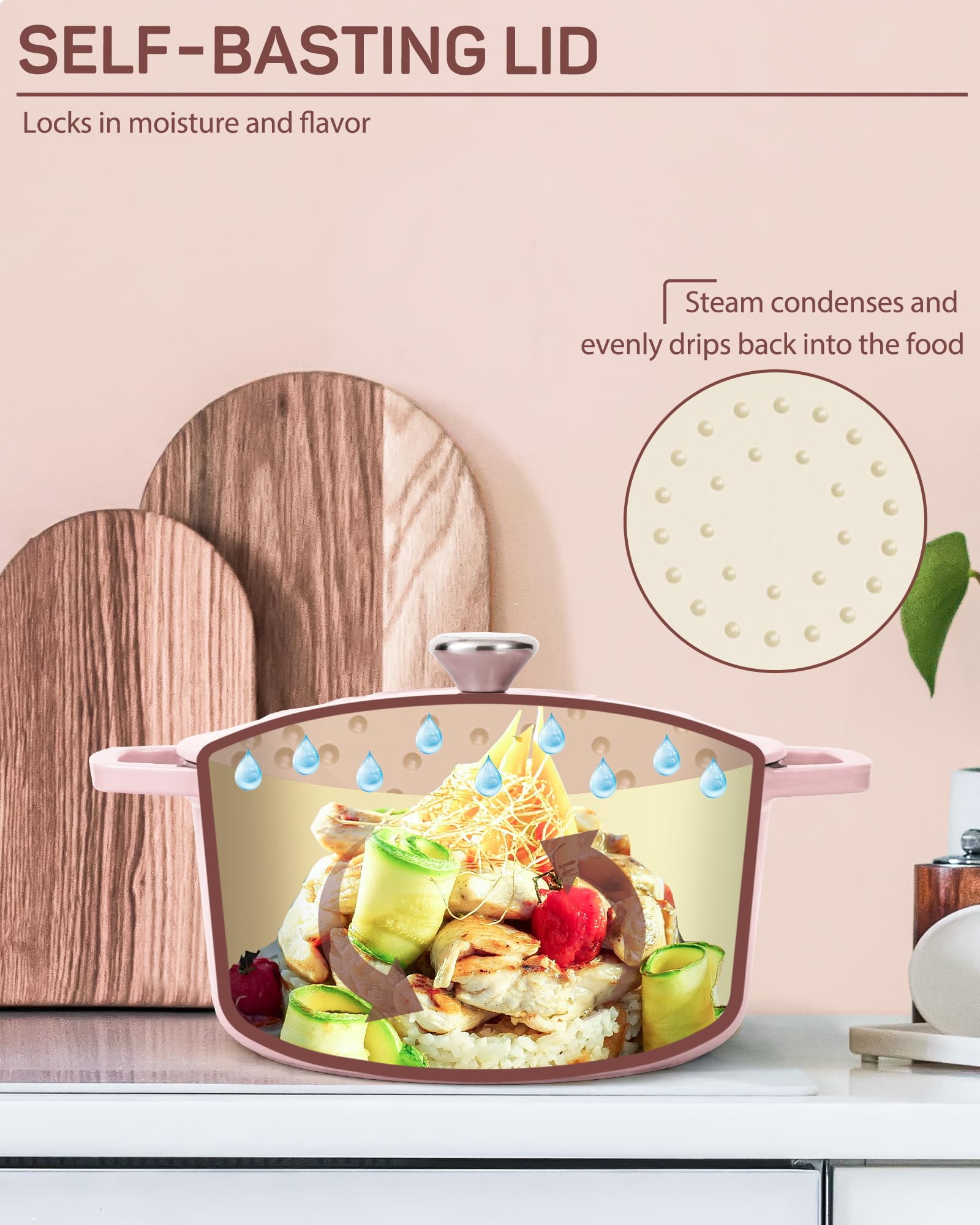 Enameled Cast Iron Dutch Oven, 6 qt / 5.68 L, Light Pink — Ciwete (view 6)