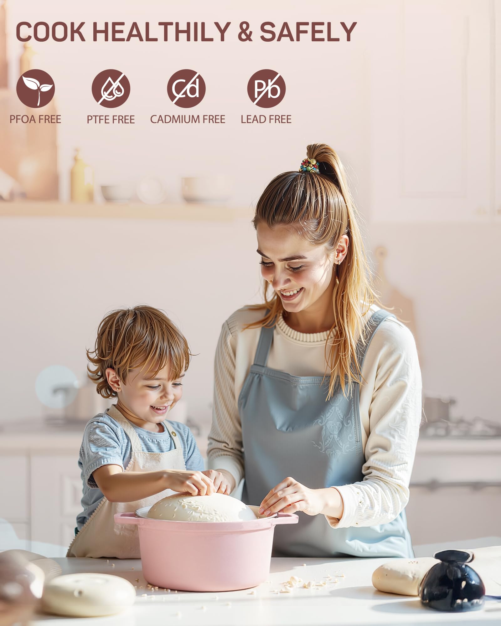 Enameled Cast Iron Dutch Oven, 4.4 qt / 4.16 L, Light Pink — Ciwete (view 5)