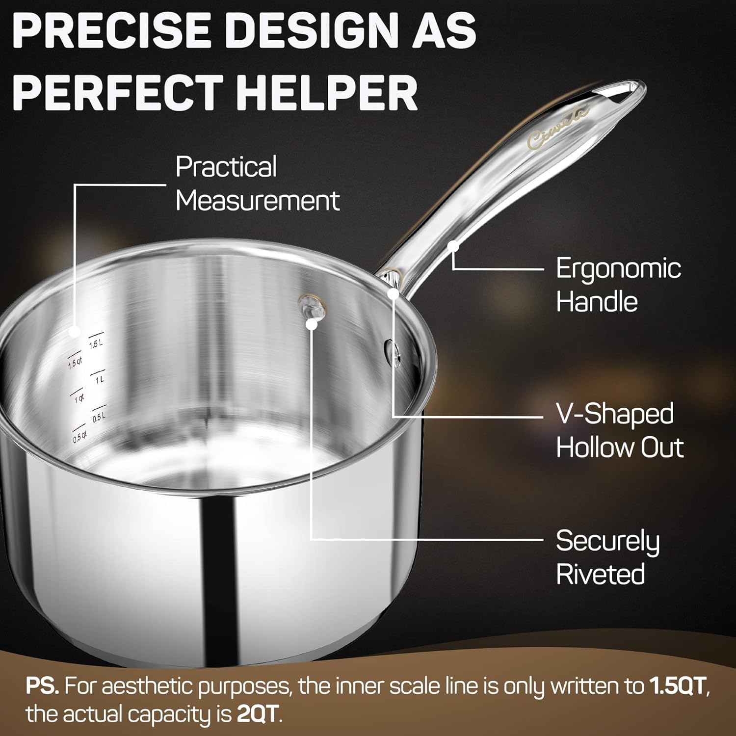 Stainless Steel Sauce Pan with Lid, 2 qt / 1.89 L — Ciwete (view 6)
