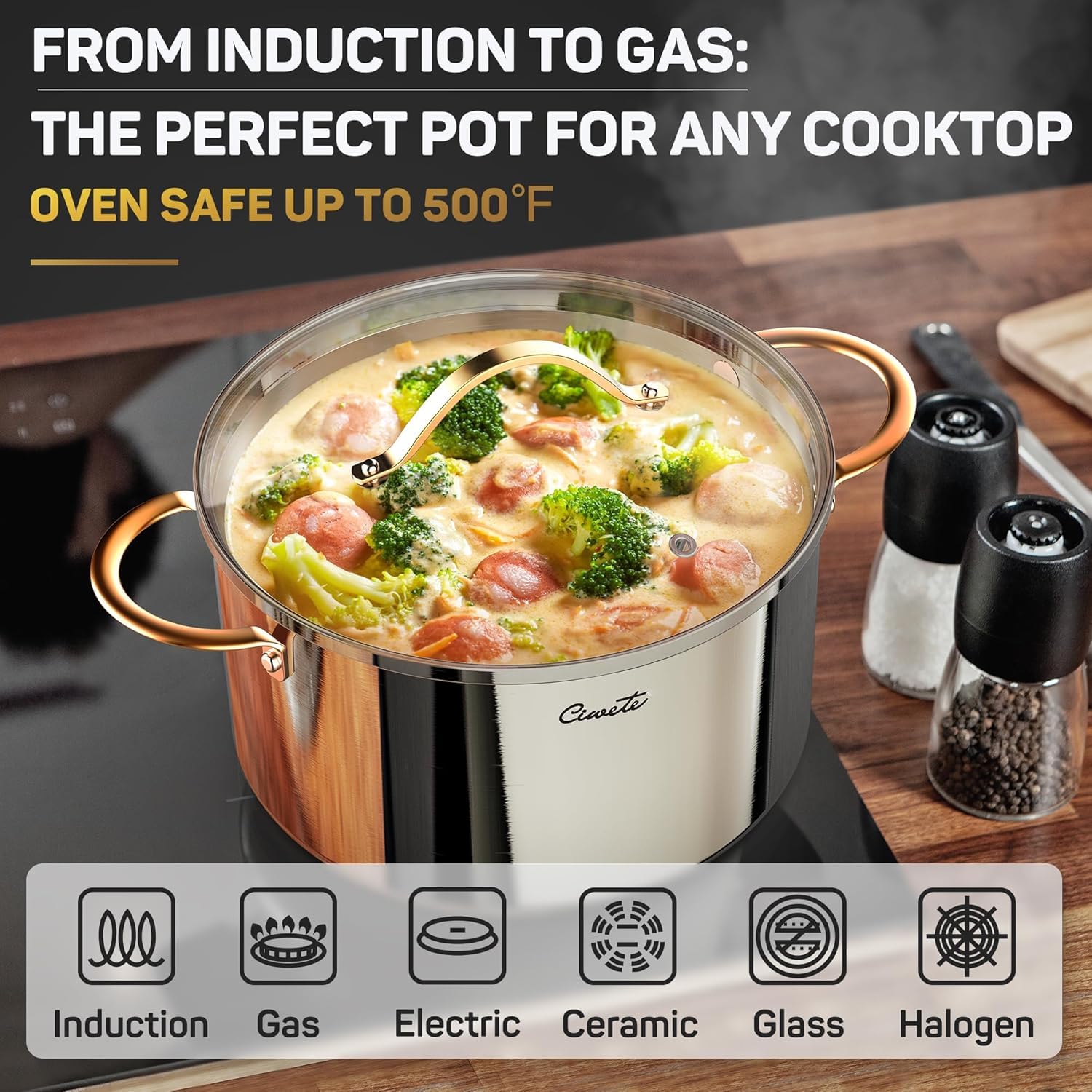Stainless Steel Stock Pot with Lid, 12 qt / 11.36 L — Ciwete (view 6)