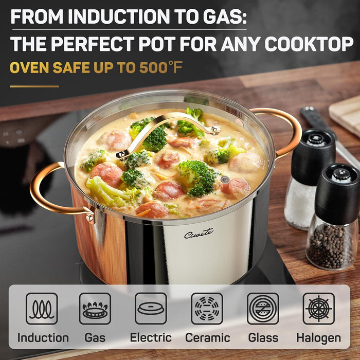 Stainless Steel Stock Pot with Lid, 12 qt / 11.36 L — Ciwete (view 6)