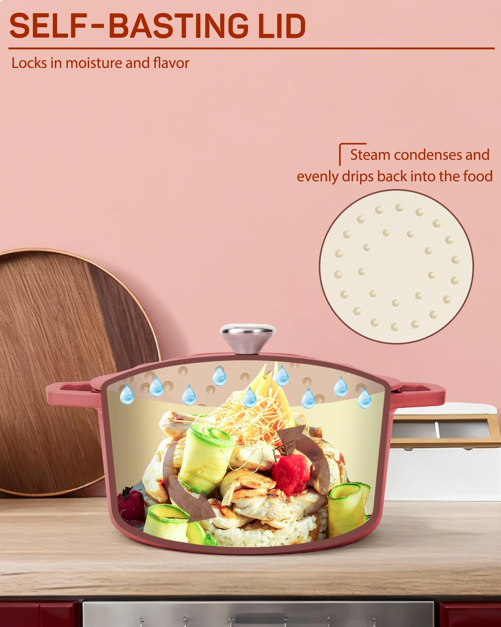Enameled Cast Iron Dutch Oven, 6 qt / 5.68 L, Red — Ciwete (view 6)