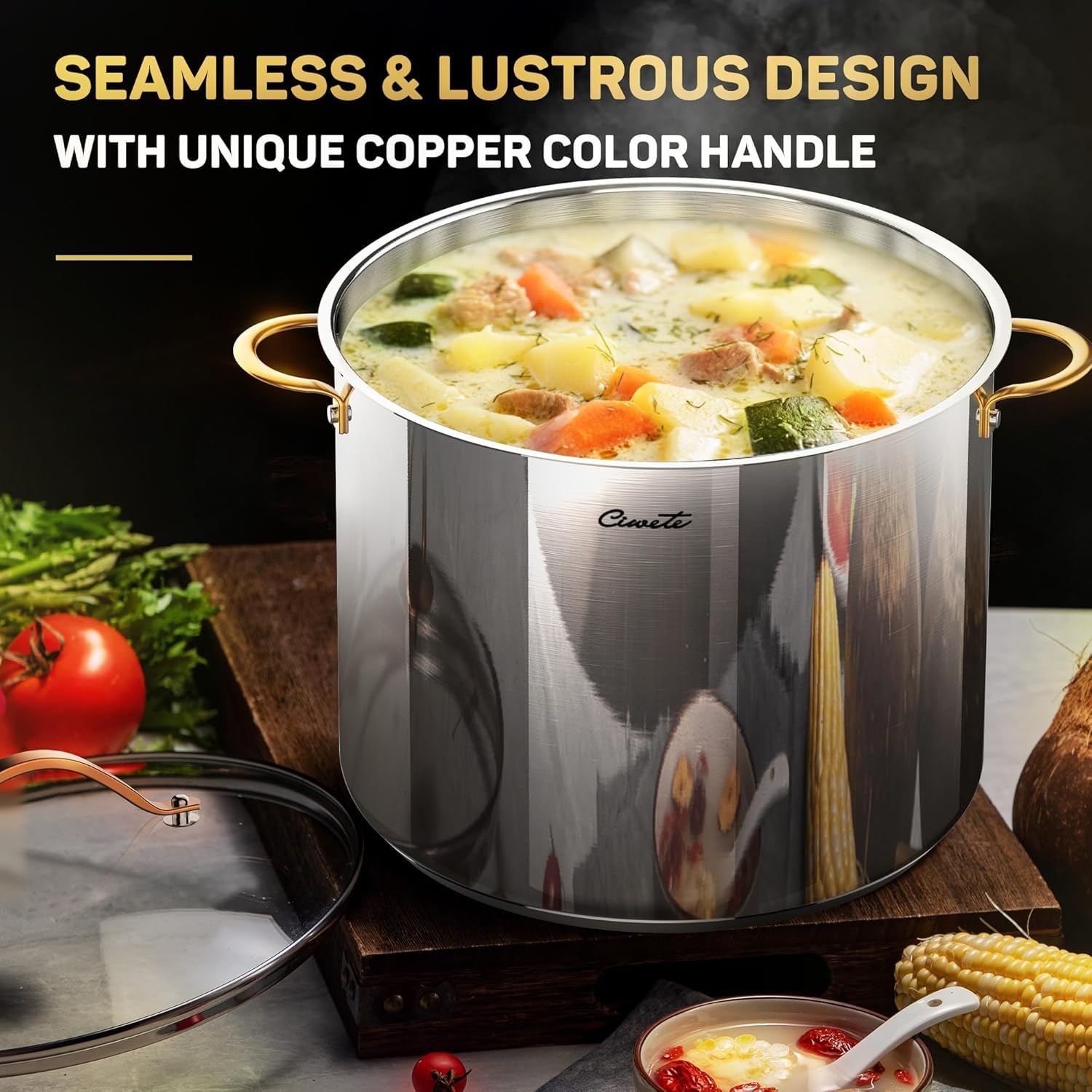 Stainless Steel Stock Pot with Lid, 20 qt / 18.93 L — Ciwete (view 6)