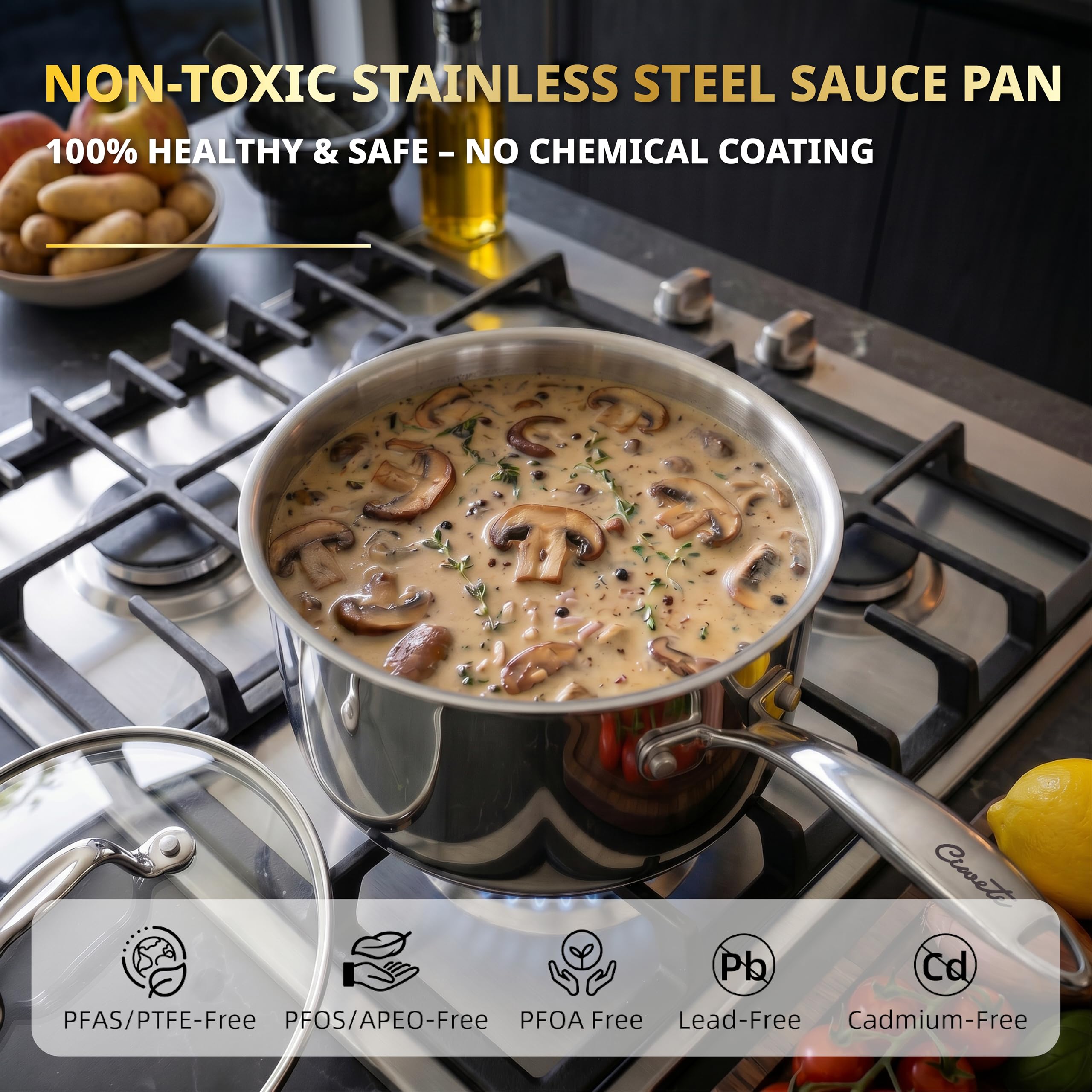 Stainless Steel Sauce Pan with Lid, 2 qt / 1.89 L — Ciwete (view 6)