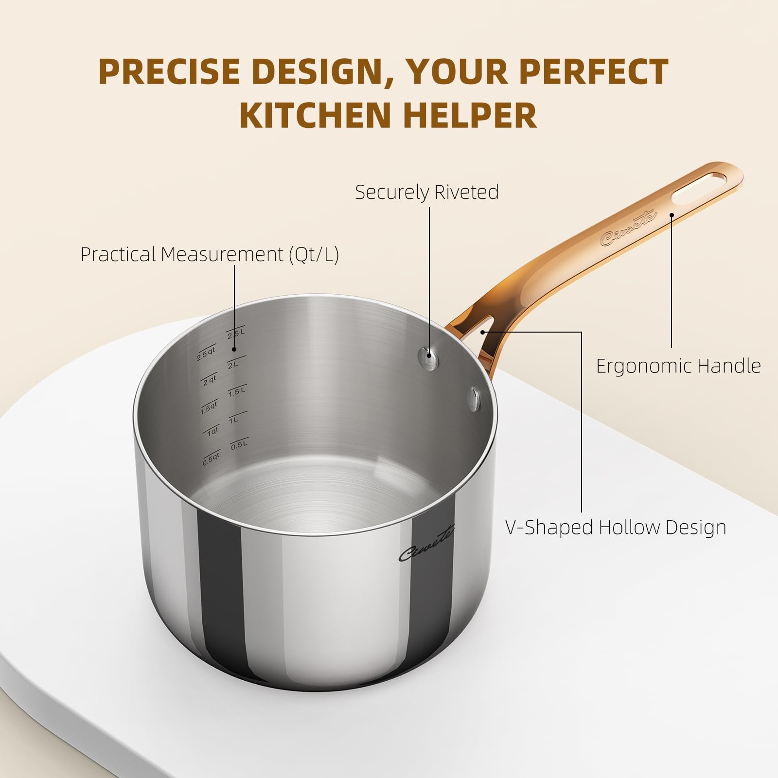 Stainless Steel Sauce Pan with Lid, 3 qt / 2.84 L — Ciwete (view 6)