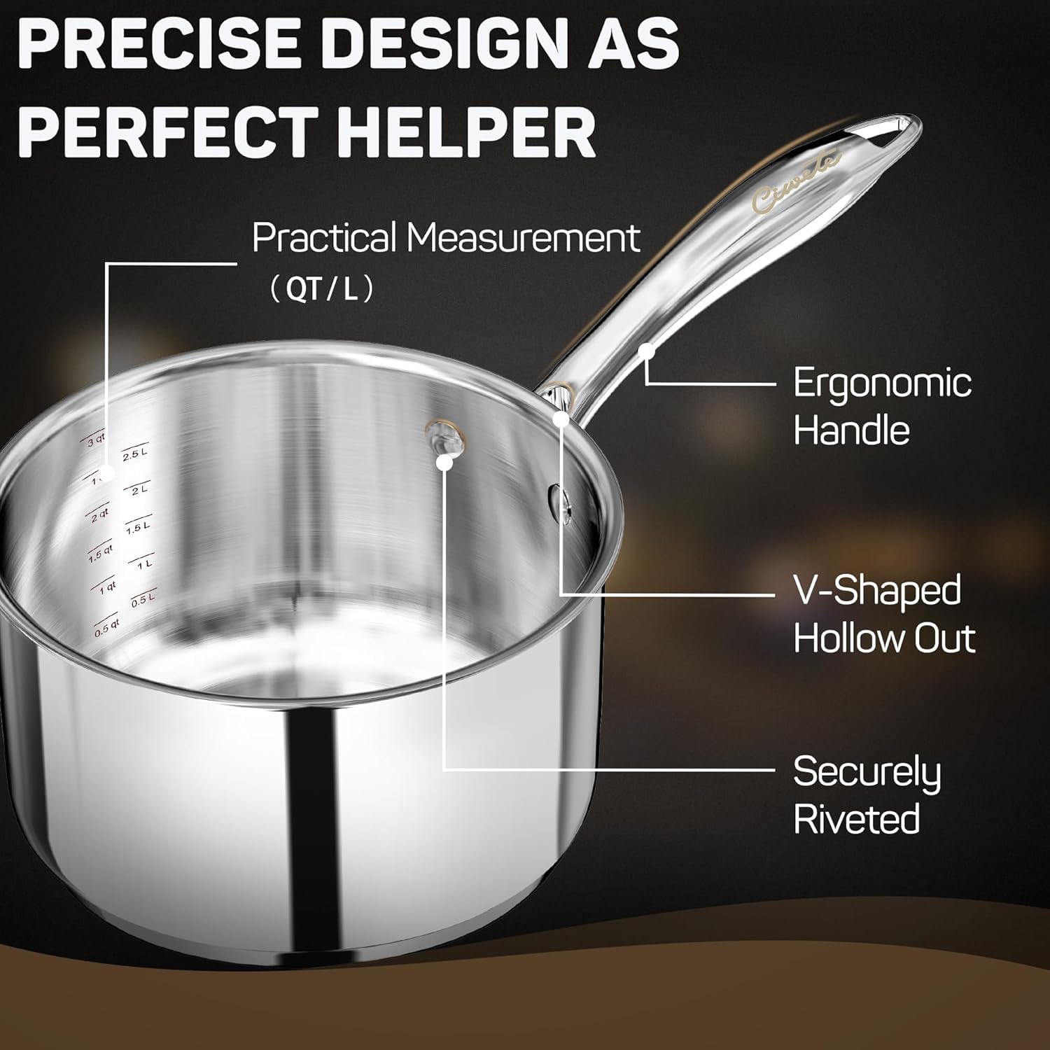 Stainless Steel Sauce Pan with Lid, 3 qt / 2.84 L — Ciwete (view 6)