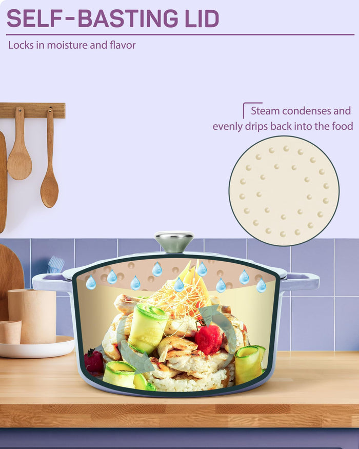 Enameled Cast Iron Dutch Oven, 4.4 qt / 4.16 L, Light Purple — Ciwete (view 6)