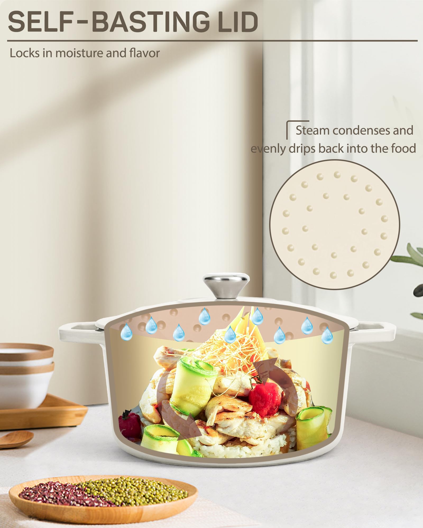 Enameled Cast Iron Dutch Oven, 6 qt / 5.68 L, Cream White — Ciwete (view 7)